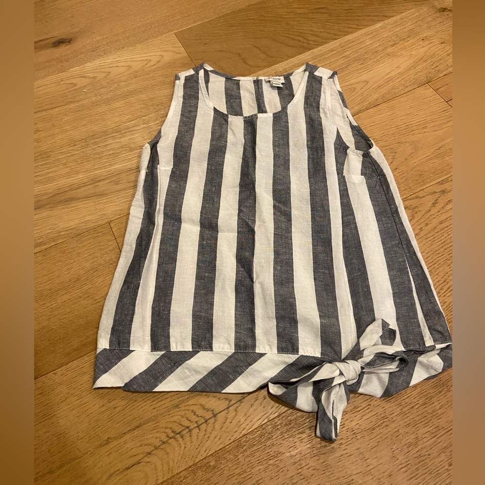 J Crew Striped Sleeveless Top with Tie Detail 60% Linen